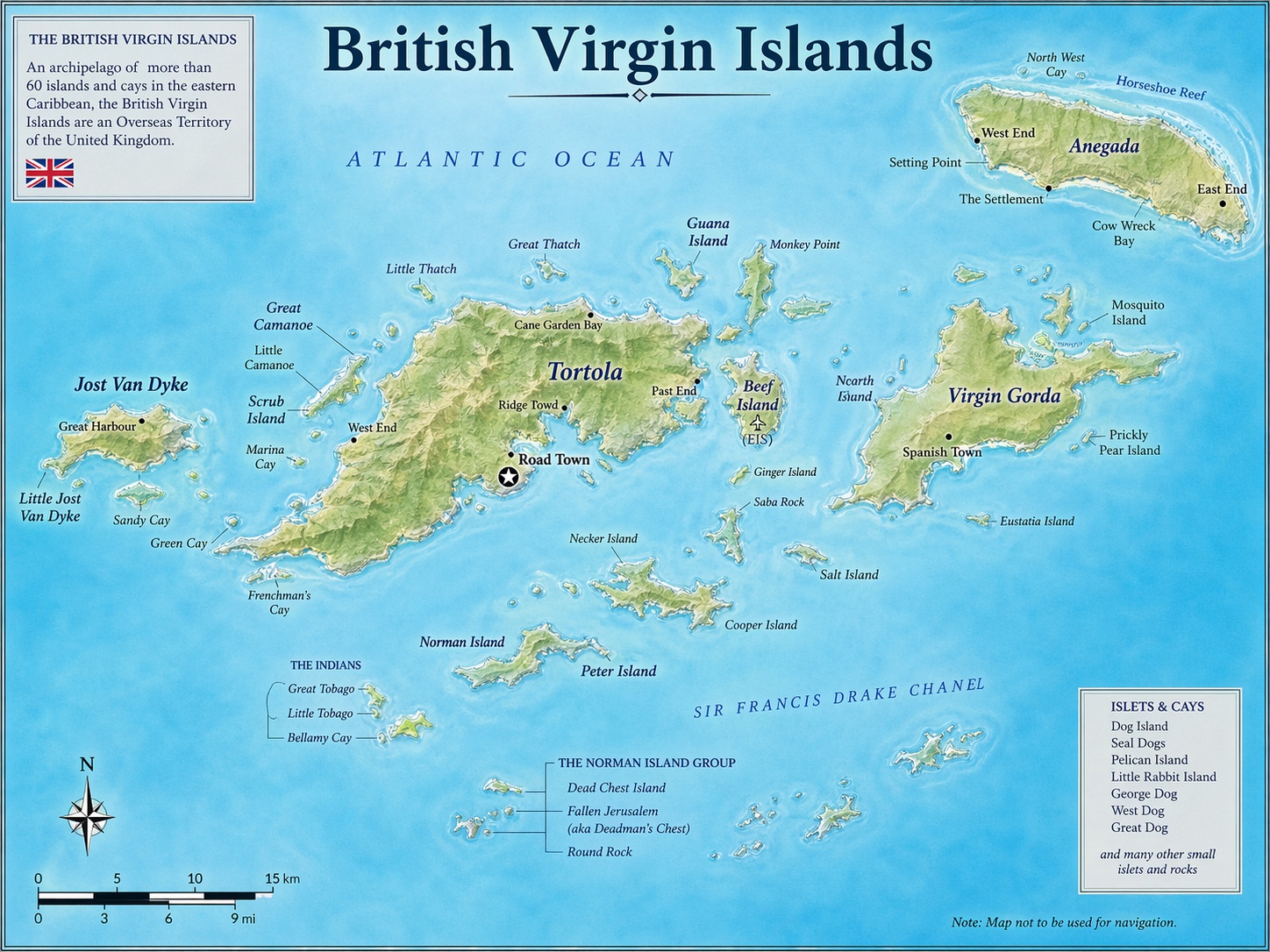British Virgin Islands yacht charter map with Tortola, Virgin Gorda, Anegada, Jost Van Dyke, Norman Island and Cooper Island